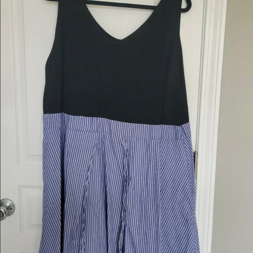 City Chic Plus Dress Xxl/24 Knit And Cotton Dress Blue Black Sleevless Stretchy